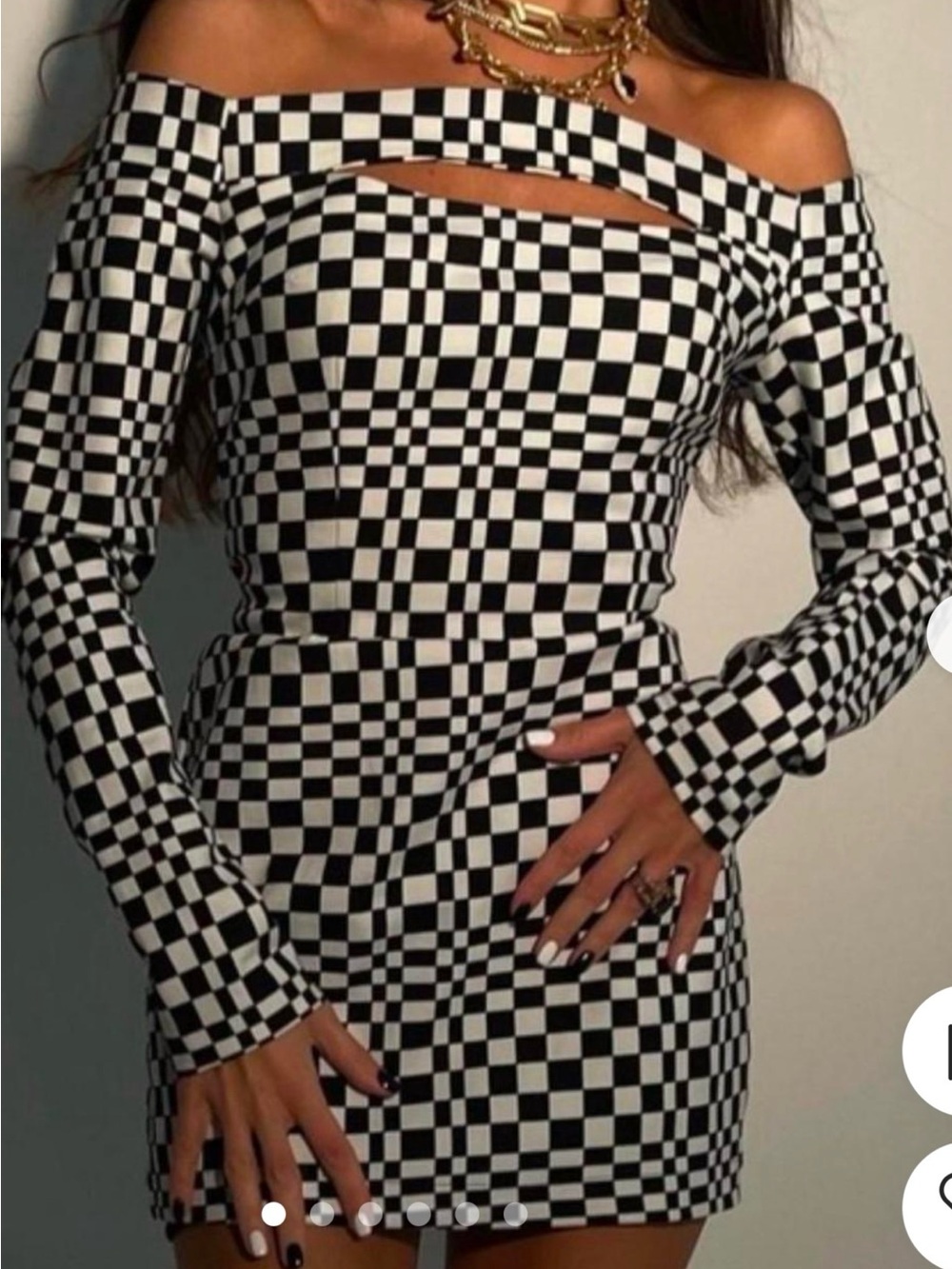 Zara Black & White Checkered Off-Shoulder Mini Dress. NWT. XS